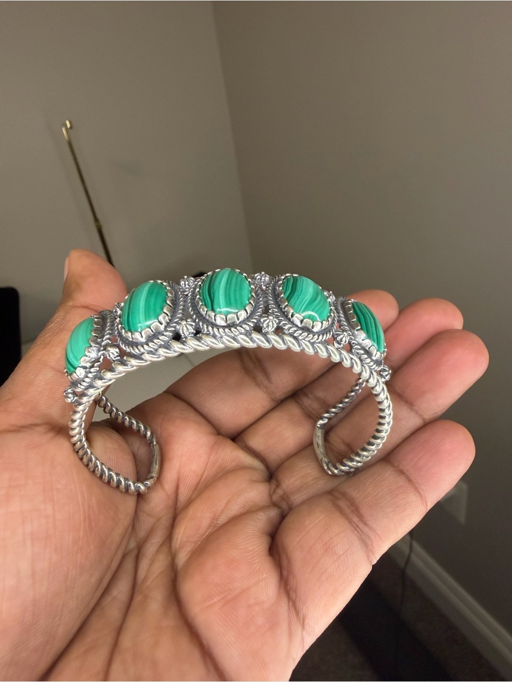 Carolyn Pollack Silver Cuff Bracelet with Green Cabochons